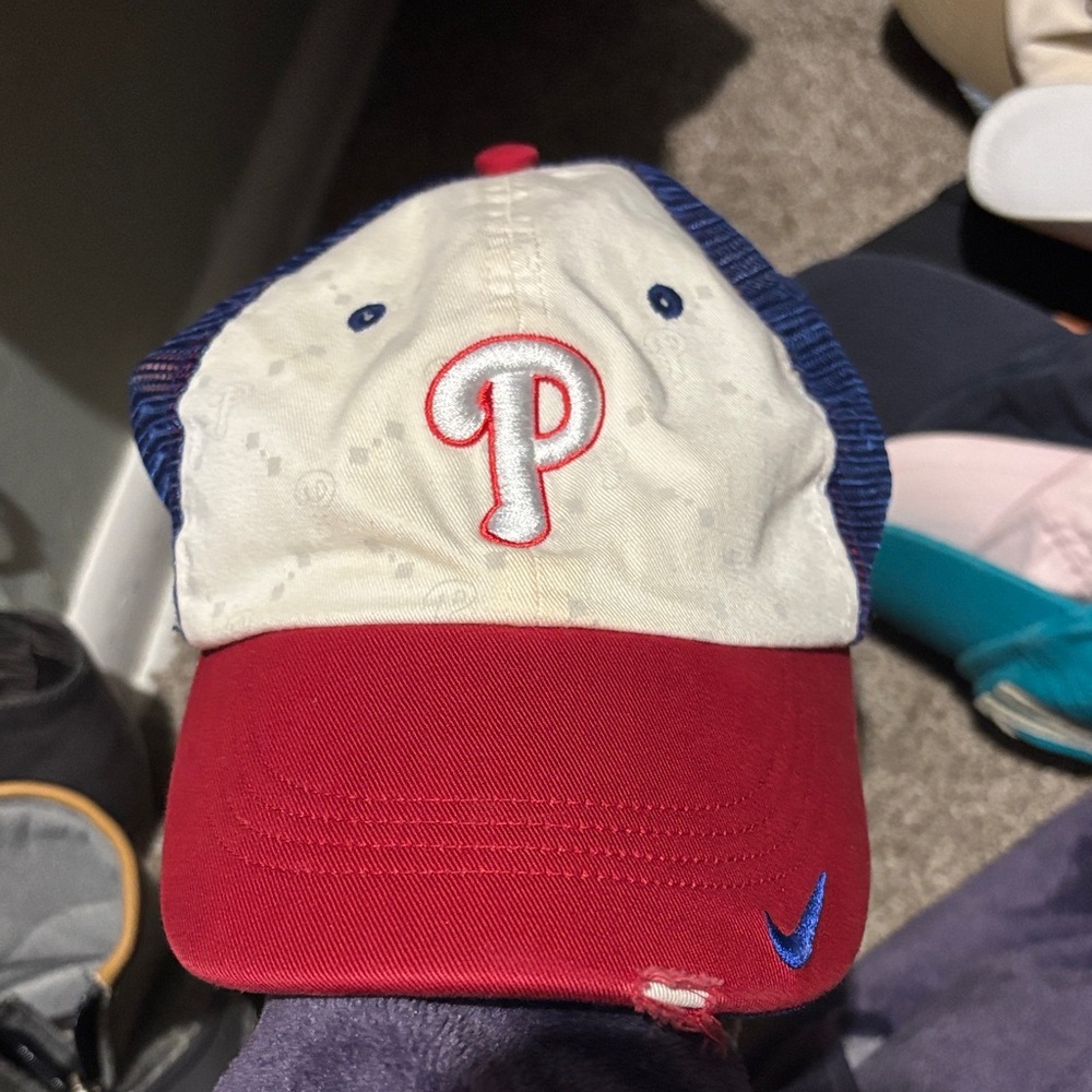 Phillies adjustable Red and Blue distressed ball Cap